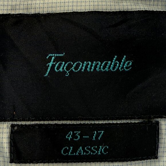 Faconnable 17 Check Blue Button Up Men Shirt French Long Sleeve Spread Adult - Picture 11 of 14